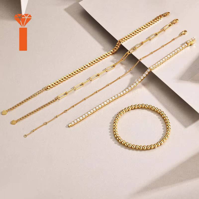 925 Sterling Silver Fine Jewlery Gold Plated Cuban Bracelets Tennis Charm Bracelets Set Moissanite Beads Women Bracelets