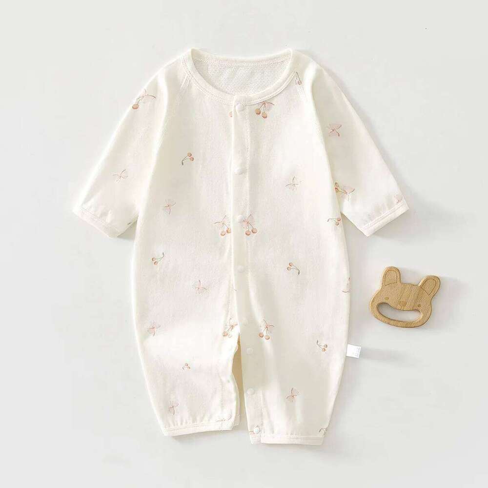 AYNIGIELL Summer Mesh Jumpsuit, Pure Cotton Thin Design Baby Long Sleeved Air-conditioned Pajamas Newborn Clothing Z260306