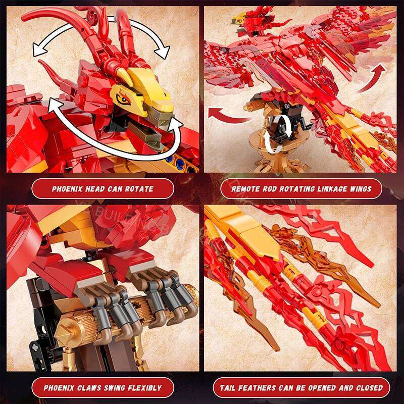 Magic Movie Fire Phoenix Building Blocks Bricks Chinese Mythical Animal Bird Fly Divine Beast Model Assembled Toys For Kids Gift Z260305