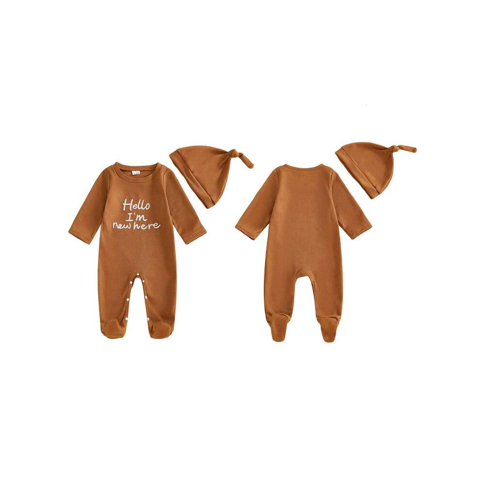 Infant Boys 2-Piece Outfit Cozy Long Sleeve Footie Romper with Crew Neck and Embroidered Letters Matching Hat Included Z260306