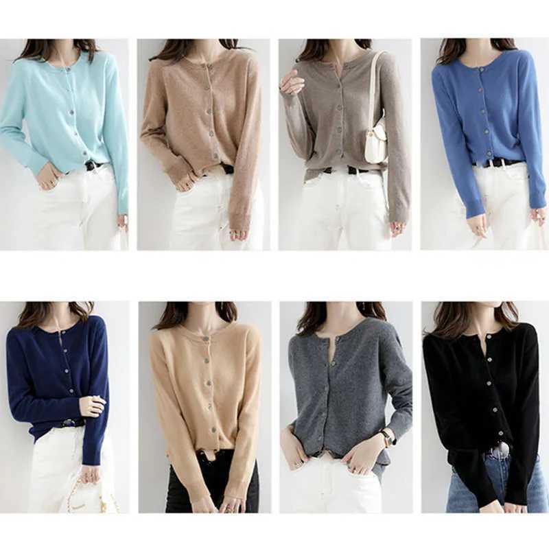 Korean Single Breasted Cardigans Sweater Women Autumn Winter O-neck Long Sleeve Knitwear Female Basic Solid Color Soft Sweaters M260306