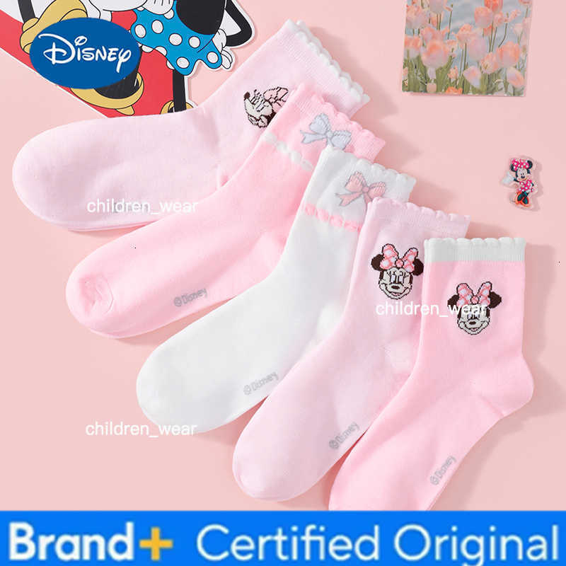 Disney 5 Pairs of New High-Value Sweet Cartoon Anime Womens Mid Tube Socks in Pink and White Personalized College Style Casual Socks H260306