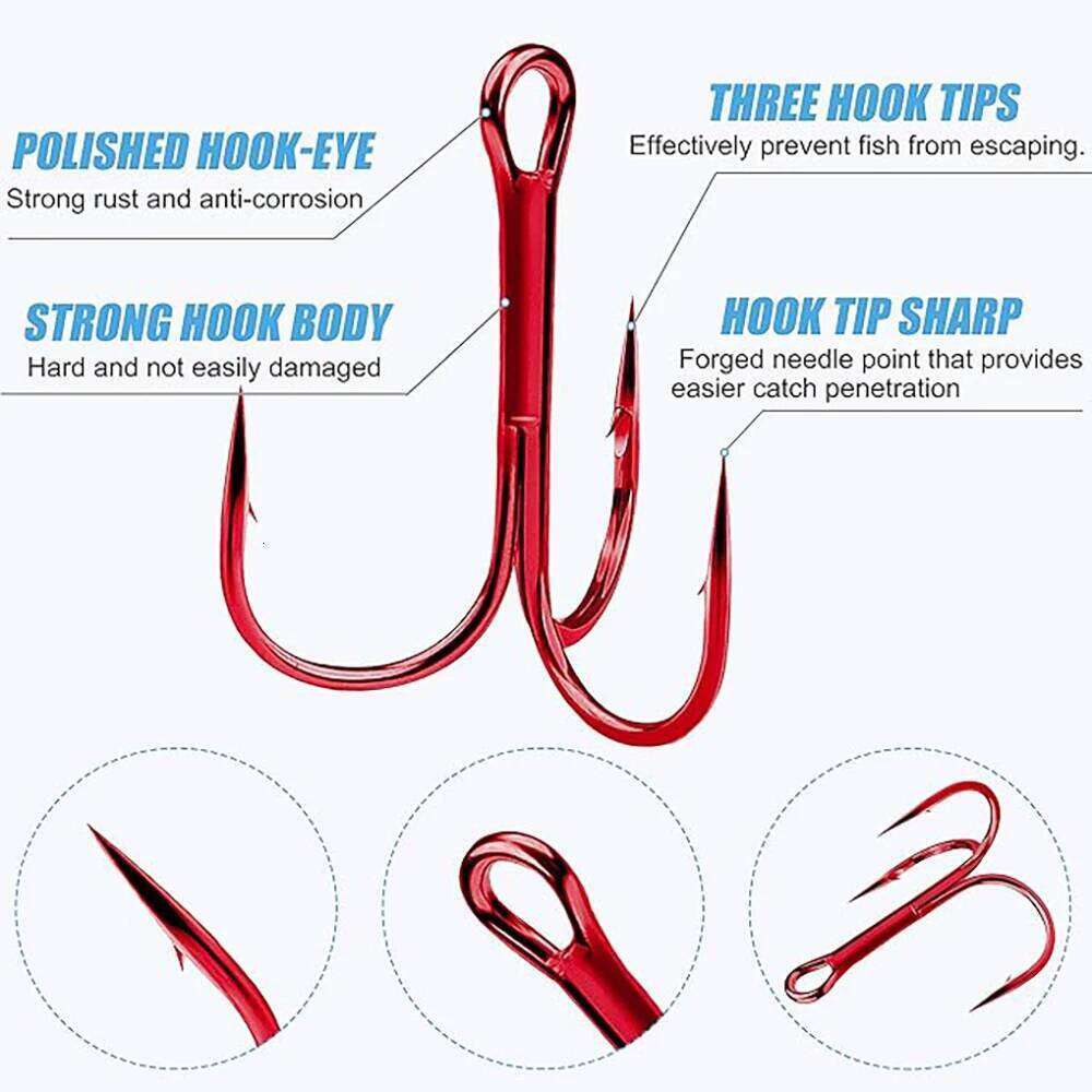 50pcs/box Triple Hooks Set Carbon Steel Barbed Treble Fishhooks for Lures Sea Fishing Accessories Tackle Tools S260305