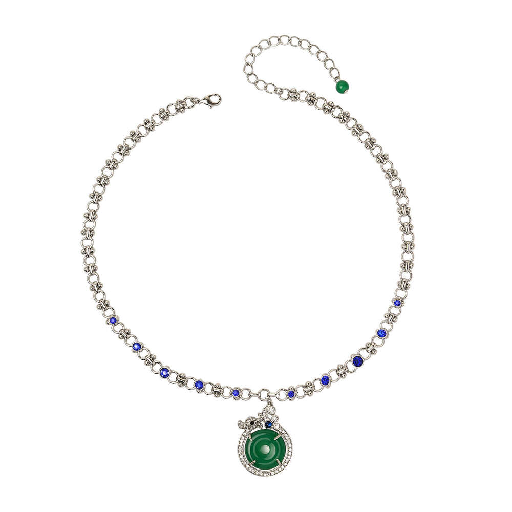 Vintage Chalcedony Peace Pendant Necklace Light Luxury Fashion Zircon Inlay Niche Design With High-End Feel High-Quality