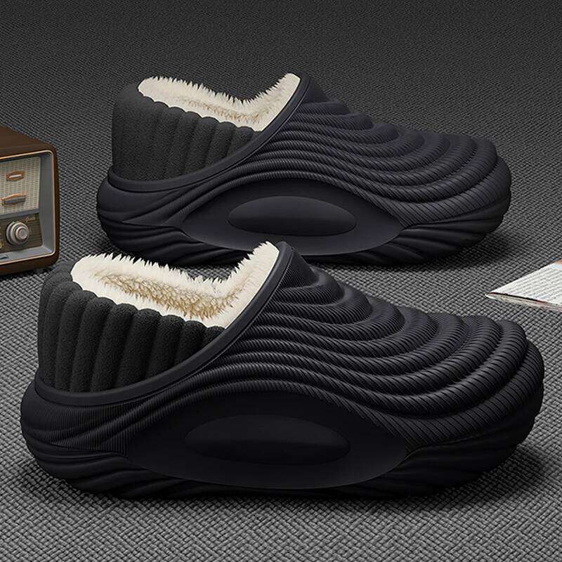 Men's Warm Waterproof EVA Indoor Women Winter Soft Thick Bottom Non Slip Home Slippers Couple's Furry Slides