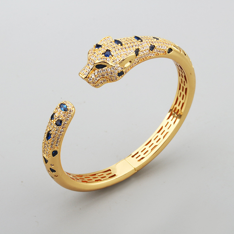 Bracelet And Style Exaggerated Light Luxury Temperament Bracelet Inlaid Colorful Zircon Bracelet Popular Women's Open Leopard Head Bracelet