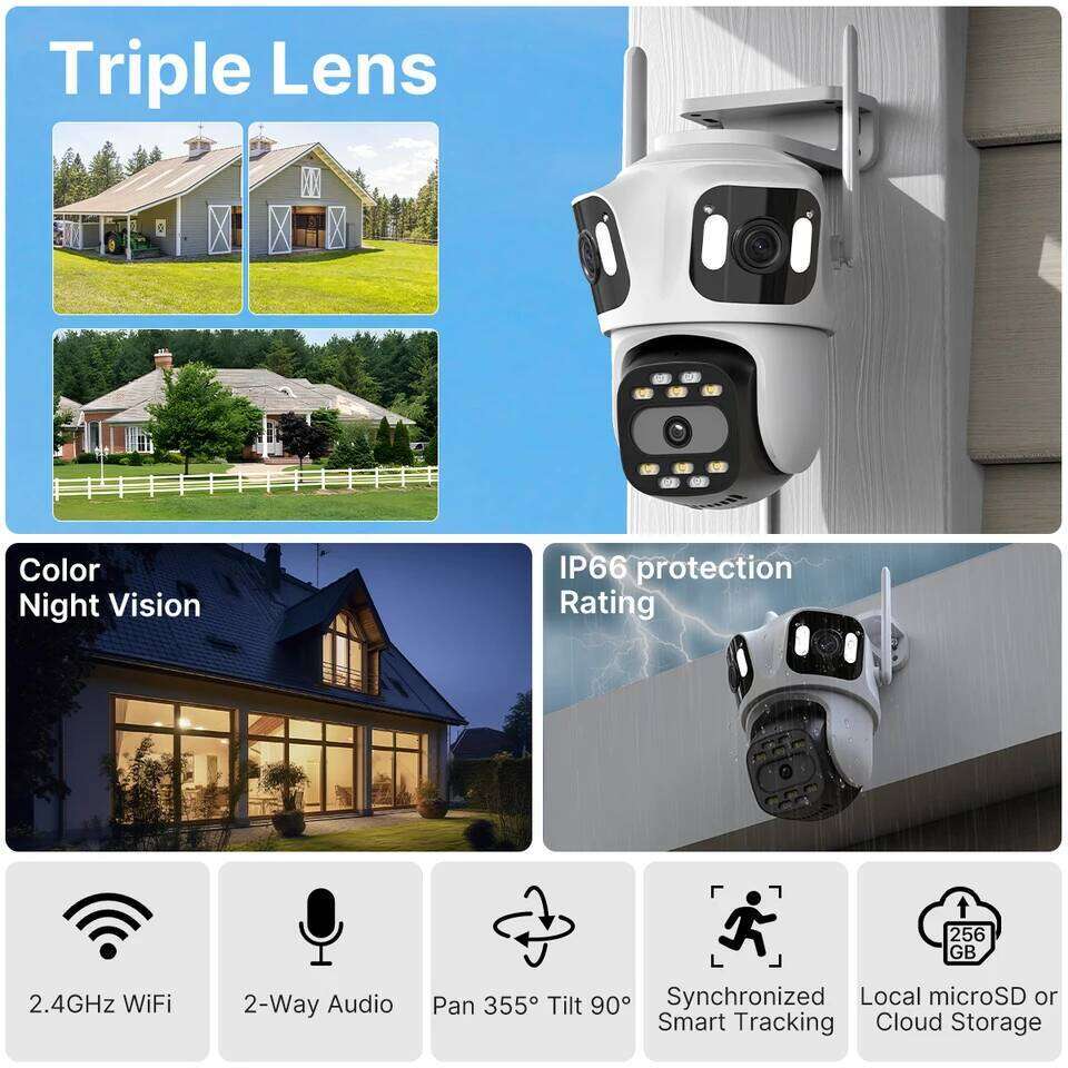 Lens PTZ IP Outdoor HD Three Screen WiFi Security Auto Tracking Dual Len Wirelss CCTV Camera iCsee 26W0306
