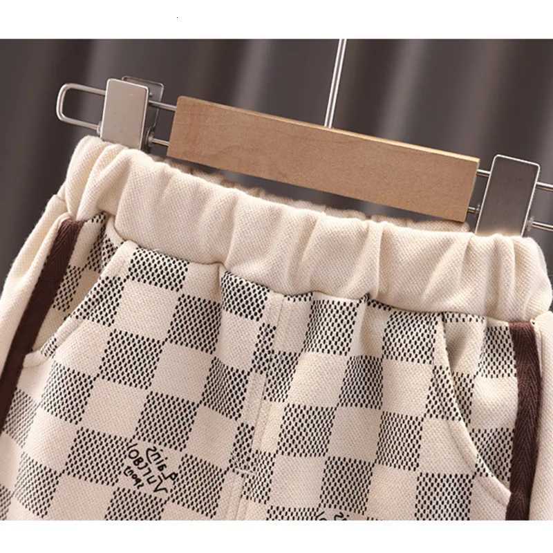 Kids Checkerboard Polo Tracksuits for Spring Autumn, 2Pcs Knit Sweater & Pants Set, Fashion Casual Outfits for Toddler Boys and GirlsT260306