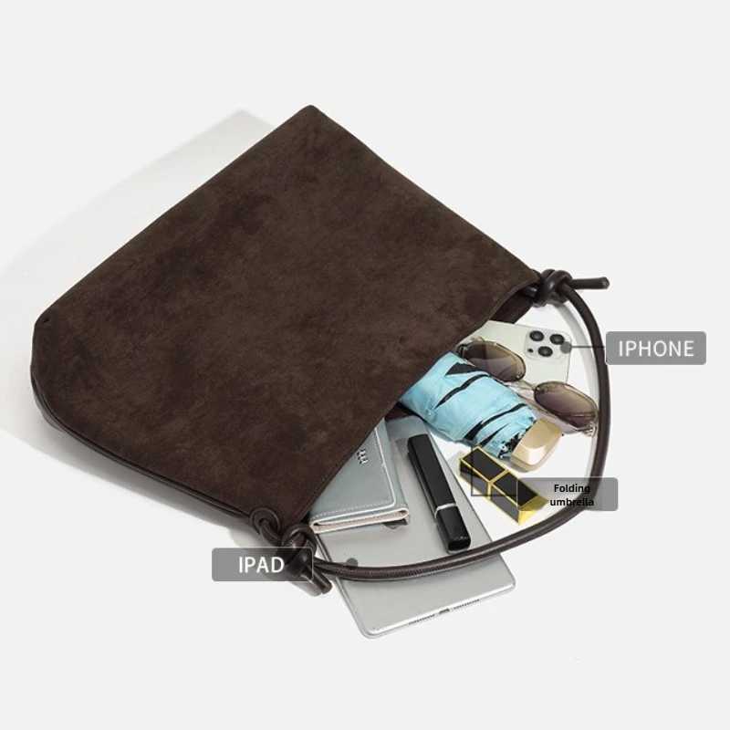 Womens Winter Large Capacity Suede Leather Shoulder Bag Solid Color Simple Leisure Commuter Soft Matte Versatile Handbag H260306