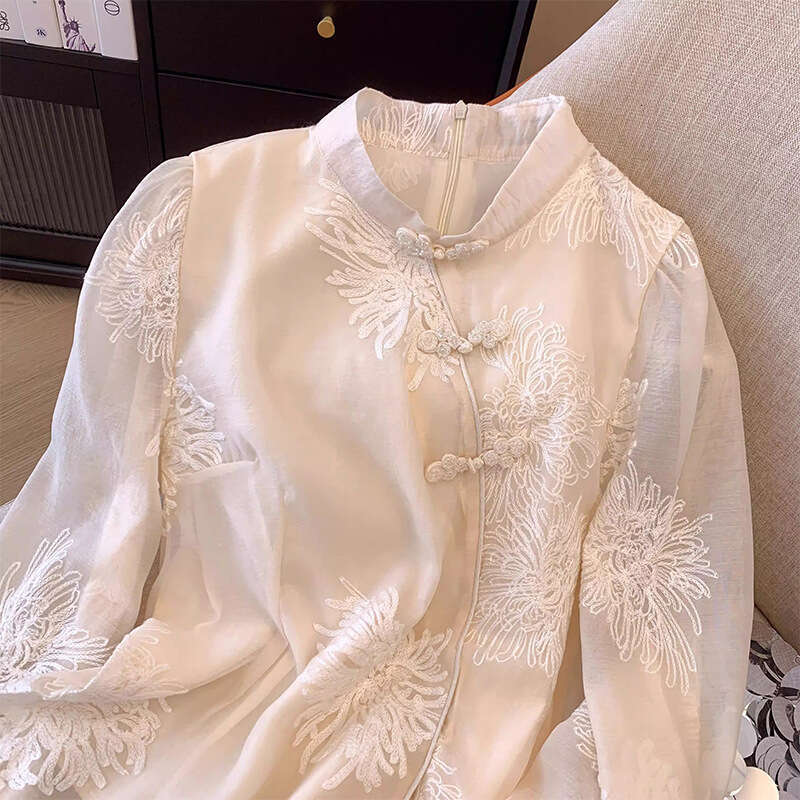 Mardi Hefxessdr 2026 Spring Women Stand Collar Vintage Beige Black Embroidery Flower Top Shirt , Woman Casual Tops Shirts style shirt women's clo