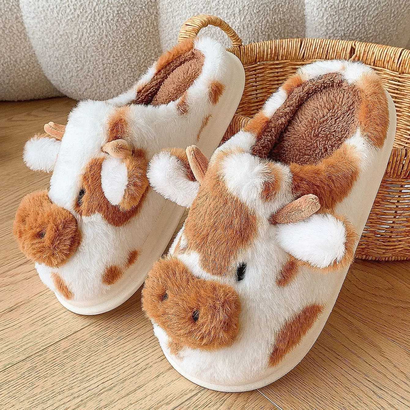 Eyriphy Winter Warm Womens Milk Cow Furry Slippers Short Plush Lined Non-slip House Slipper Female Fur Fluffy Casual Flat Slide S260305