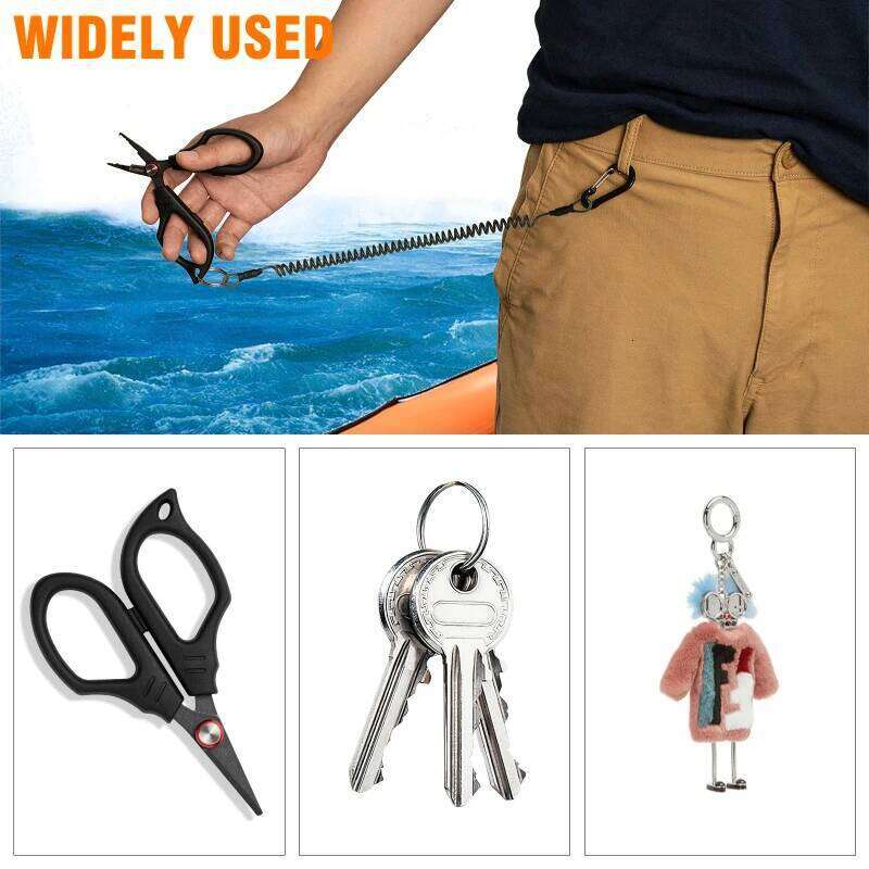 Elastic Lanyard 1.5m Safety Rope Wire Steel with Carabiner for Fishing Tools Pliers Fish Lip Grips Holder Accessories Y260305
