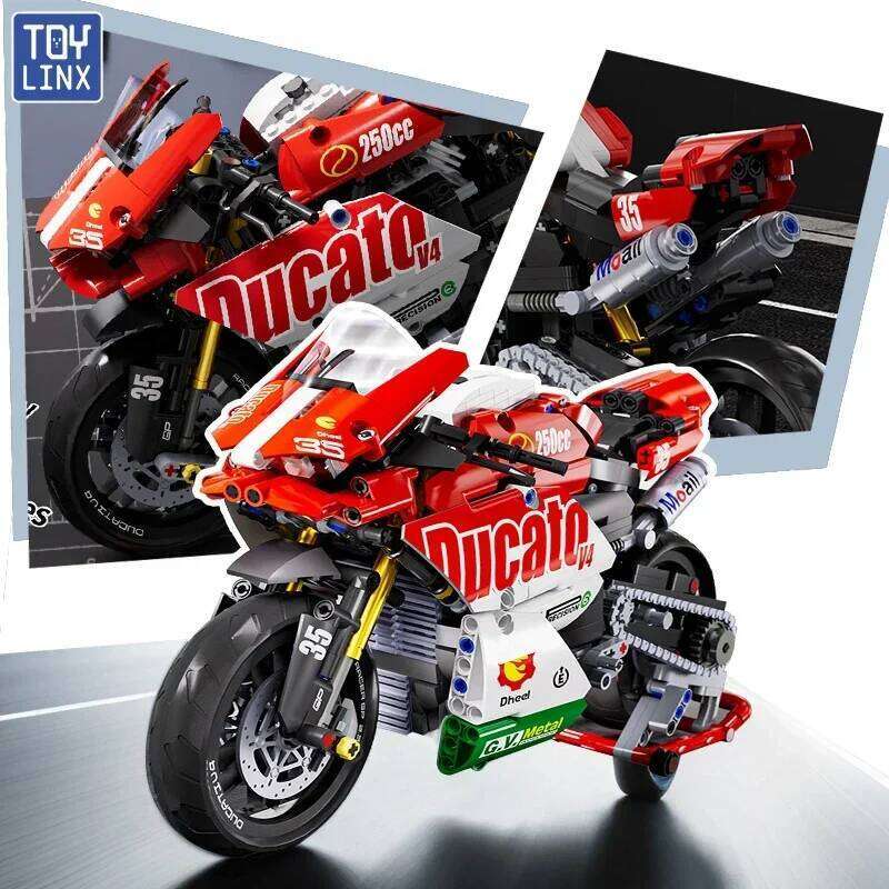 TOYLINX Famous V4 Motorcycle Building Blocks Set Super Motorbike Model Kit Technical Racing Kids Assembled Toys Gifts For Boys Z260305