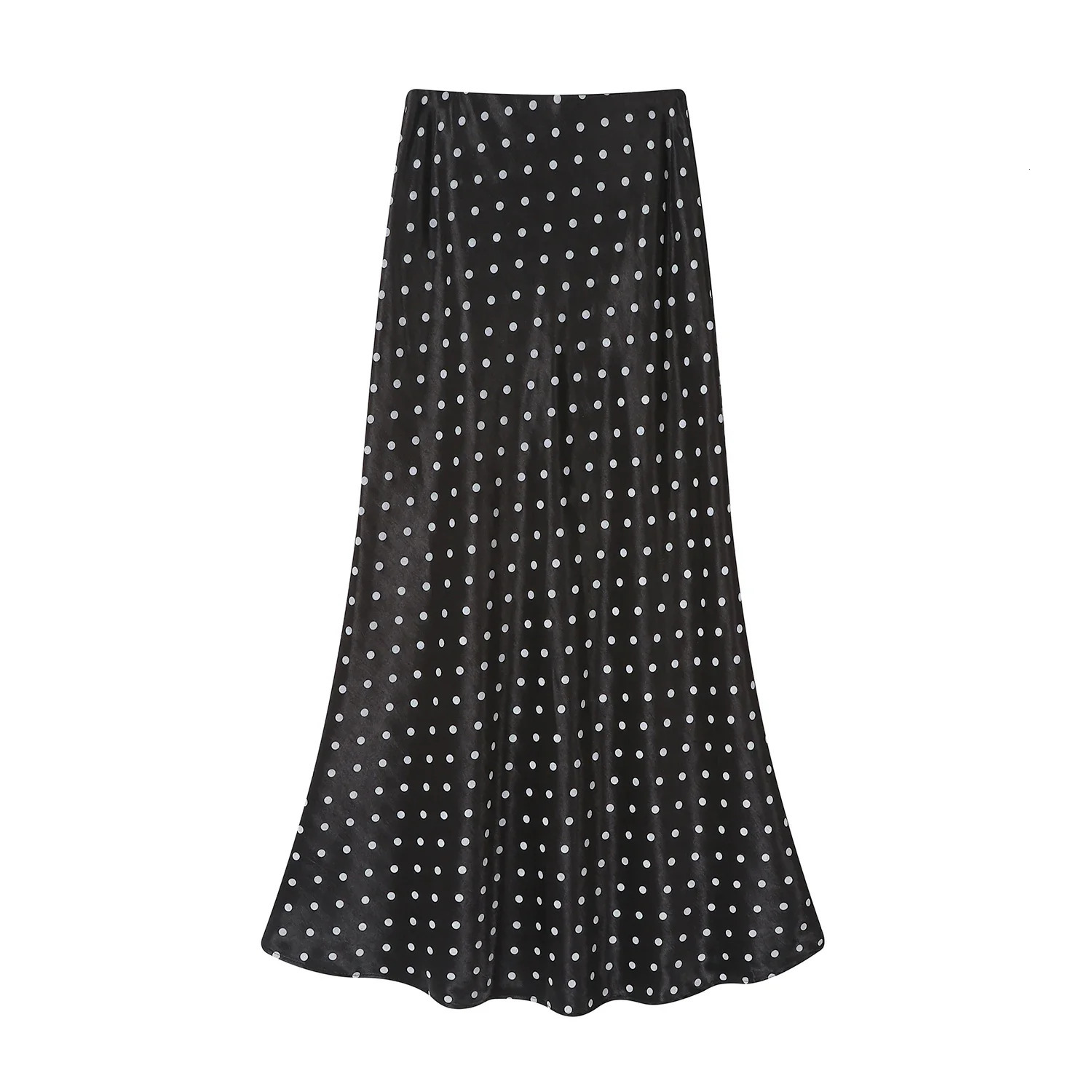 Seoulish Vintage Polka Dot Satin Mermaid Skirts for Women 2026 Spring Summer High Waist Casual Mid Length Womens Skirts 260306