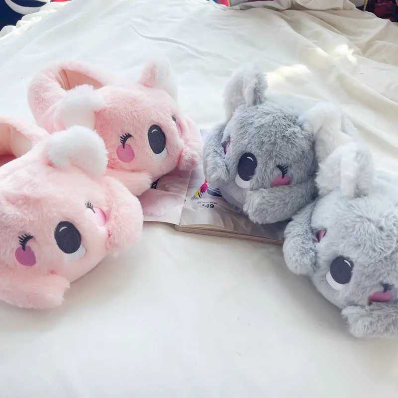 Cute Pink Gray Koala Cartoon Animal Plush Slippers Female Winter Warm Koala Home Woman Slipper S260305
