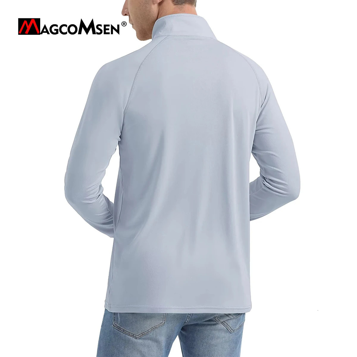 MAGCOMSEN UPF50 Mens Tshirt UV Sun Protection Long Sleeve Hiking Fishing Shirt Quick Dry 14 Zip Summer Workout Pullover Tops 260302