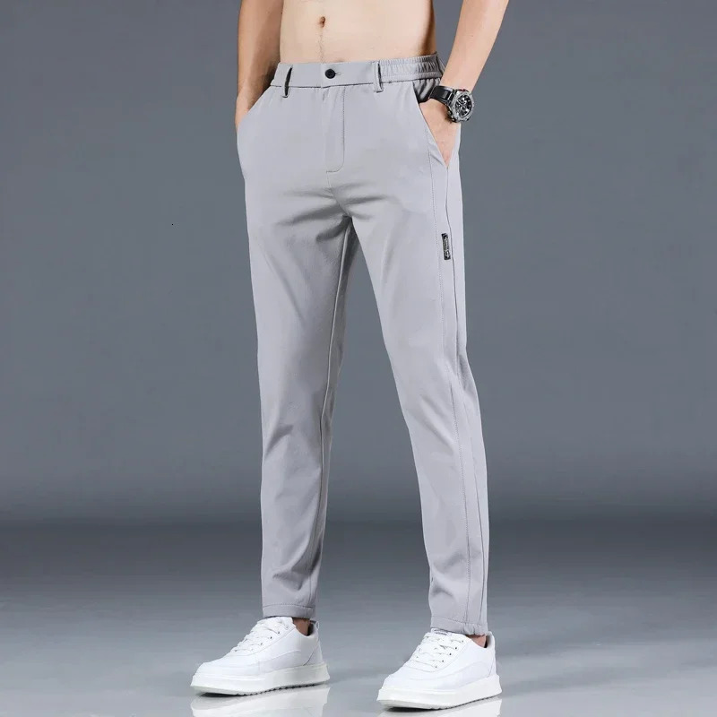 Summer Thin Ice Silk Stretch Mens Pants Casual Elastic Waist Smooth Trouser Pants Male Clothing 5 Colour 260306
