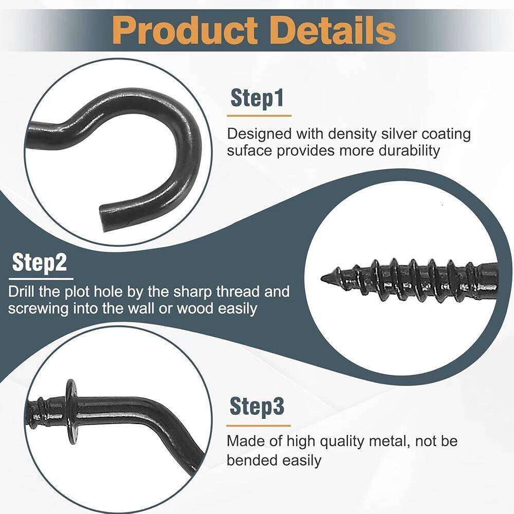 NINDEJIN Screw 1" 2" Black Heavy Duty Wood Wall Ceiling Plant 1/2" 3/4" Jewelry Hooks for Hanging String Lights Y260305