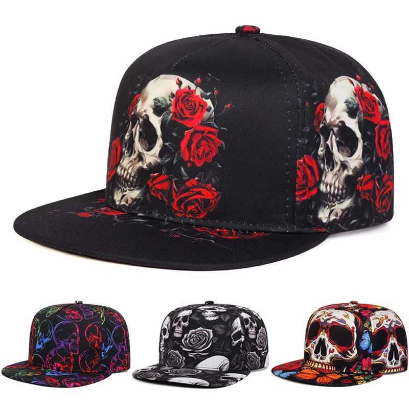 2025 Creative New Flat brimmed Hat Printed Skeleton Street Personalized HipHop Hat Daily Decoration Sunshade Baseball Hat Unisex S260306