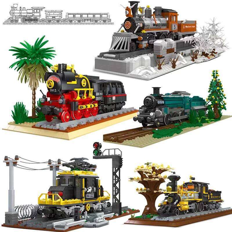Germany Railway Flatbed Wagon Building Blocks MOC Freight Train Cargo Locomotives Technical Brick Model Toys For Kids Xmas Gifts Z260306