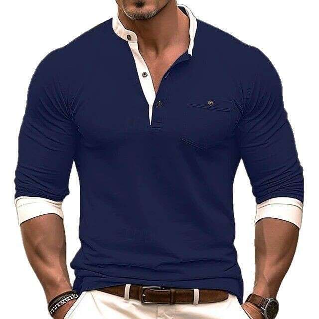 Amazon European and American Long Sleeve Crew Base Shirt Foreign Trade Men's T-Shirt Henley Neck Top