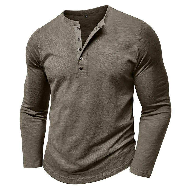 Autumn Long Sleeve TShirt Mens Casual Solid Color Top Henley Neck Slim Versatile Work Tshirt Breathable Outdoor Thin Tee 260302
