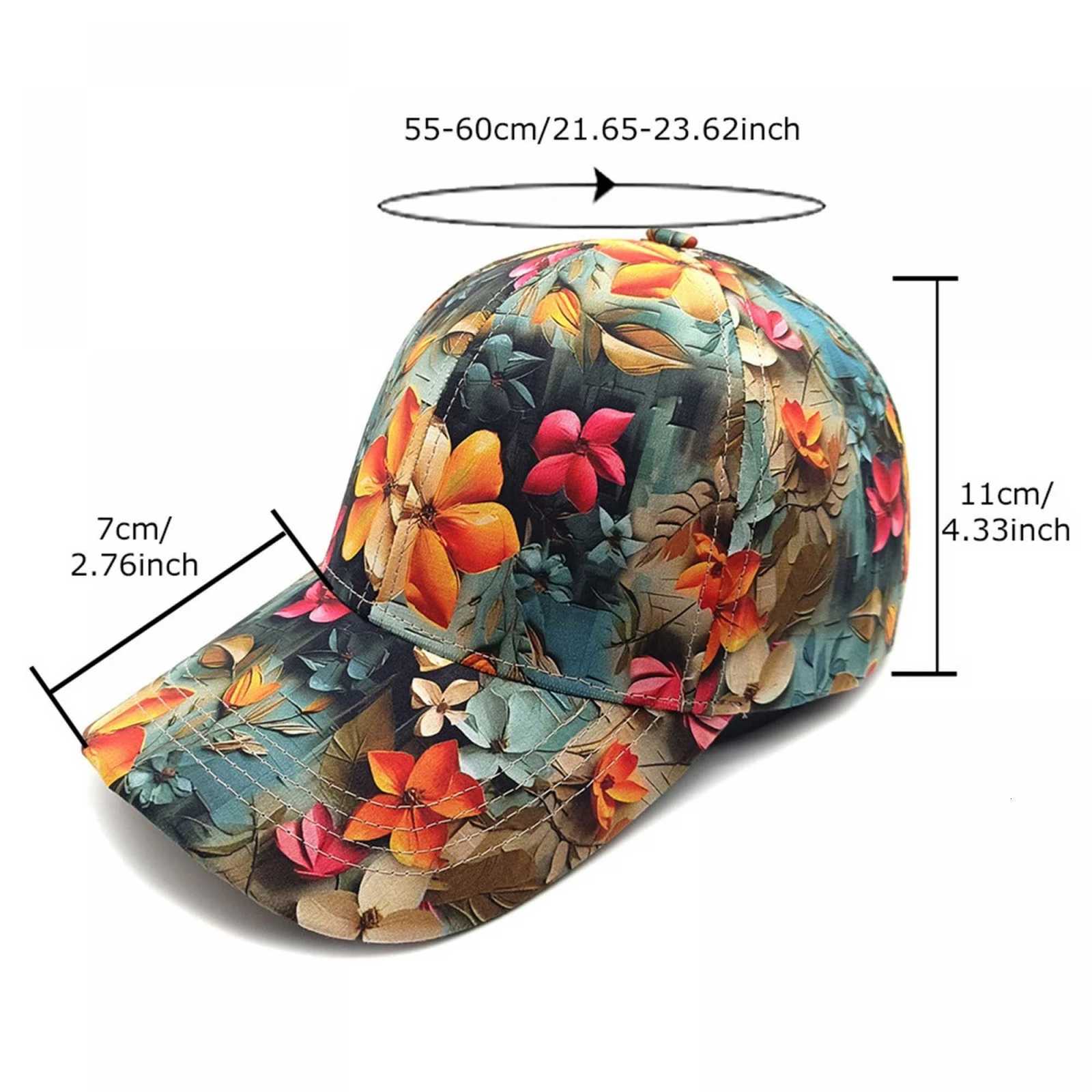 Stylish Floral Print Baseball Cap Adjustable Sun Hat for Women Men Colorful Flower Pattern Low Profile Fashion Headwear S260306