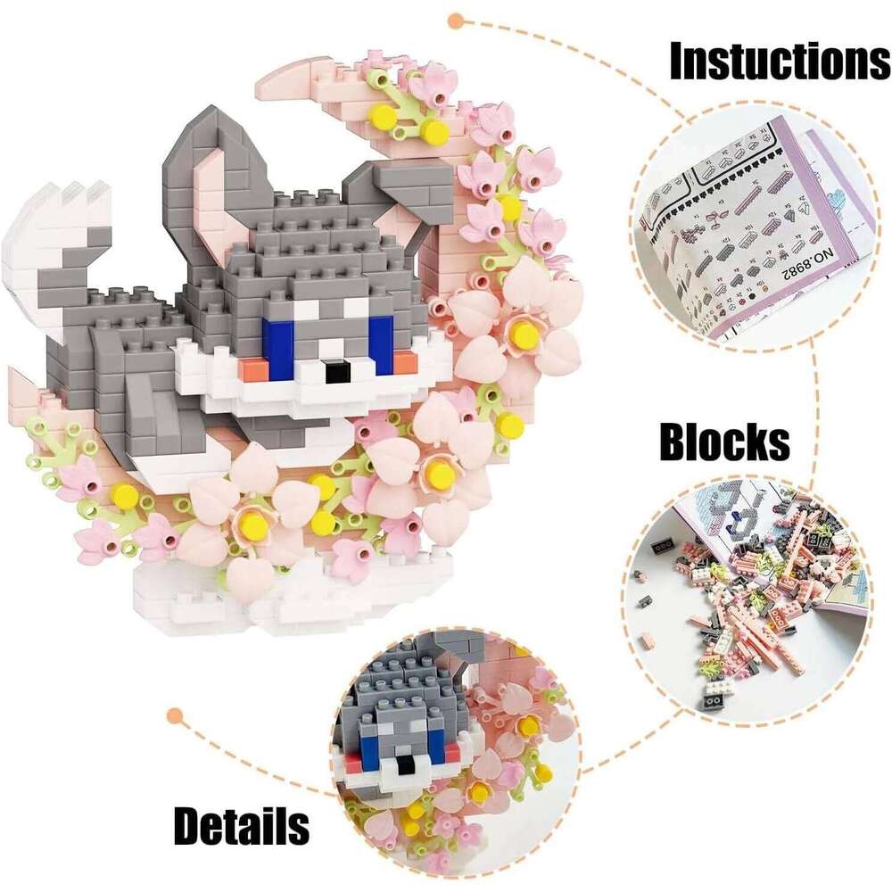 Cute Cartoon Character Floral Wreath Micro Building Bricks Single Piece Mini Block Set DIY Educational Toy for Home Decor Z260305