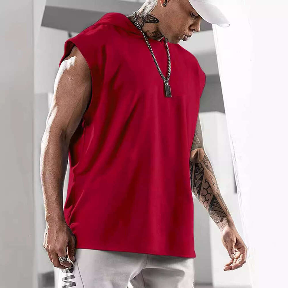 2026 New European and American Amazon Pullover Sports Casual T-Shirt Trendy Sleeveless Hooded Loose Men's
