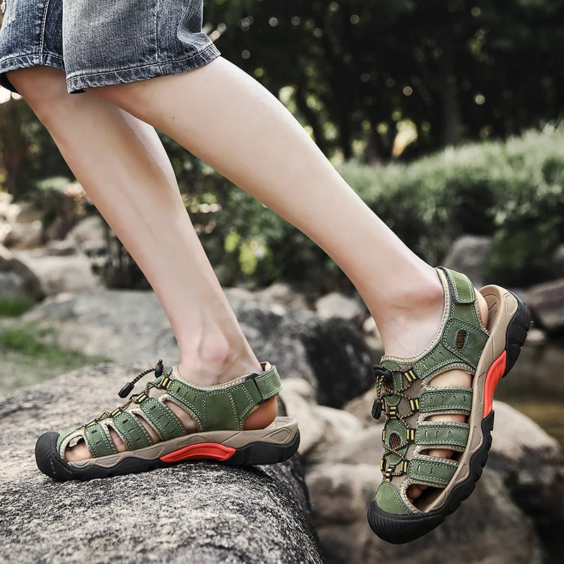 Mens Sandals Soft Genuine Leather Sandals Shoes Men Large Size Outdoor Summer Shoes Comfort Beach Sandals Roman Men Shoes 260227