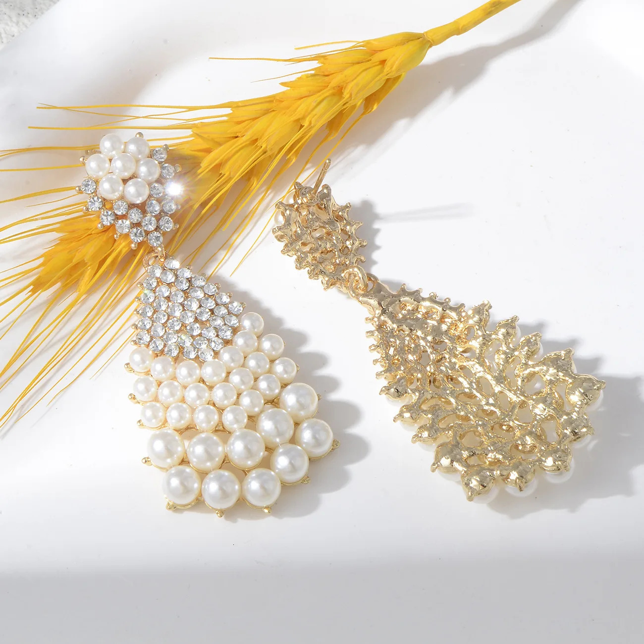 ious pearl earrings full of diamonds zircons geometric large water drops versatile retro bridal dress earrings 260303