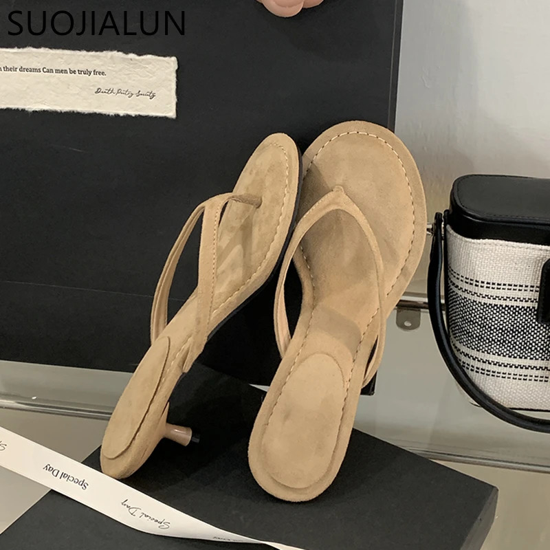 SUOJIALUN Summer Women Slipper Fashion Narrow Band Ladies Casual Slides Outdoor Dress Flat Heel Vacation Sandal 260306