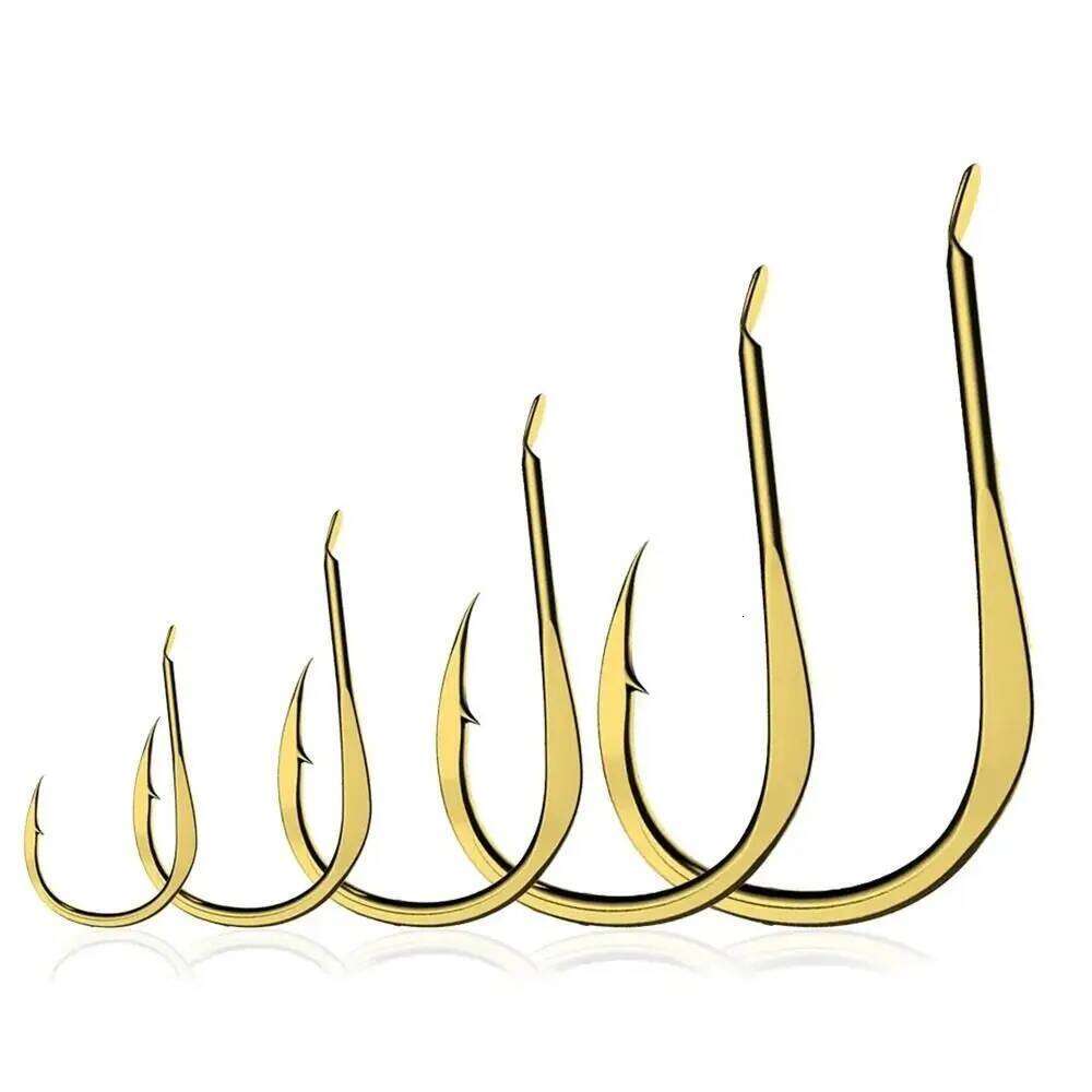 20Pcs/Pack Hooks Golden Single Fishhooks Jig Barbed Hook Carp Sea Fishing Accessorie Tackle High Carbon Steel Y260305