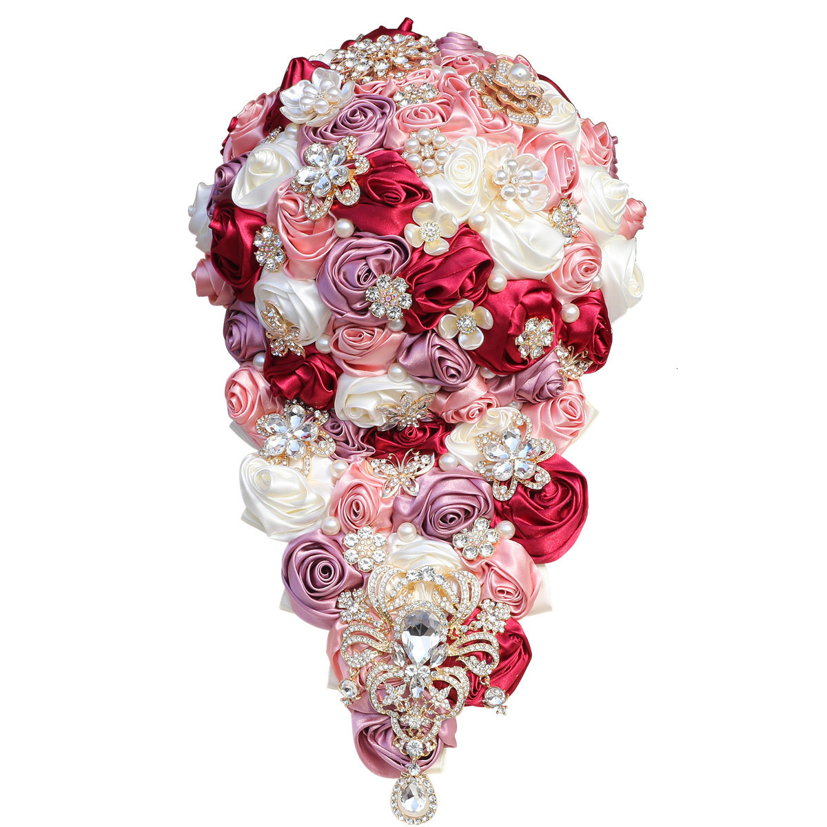 Waterfall Water Drop Handheld Flower Gold Diamond Ribbon Rose Wedding Supplies Cross border Supply Spot Multi color Bouquet