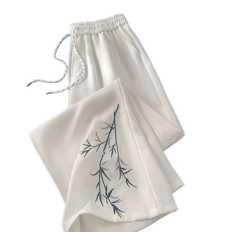 Women Spring Summer Thin New Chinese Style Bamboo Embroidered Suit Pants Loose Straight Wide Leg Casual Trousers Fashion Asia Size