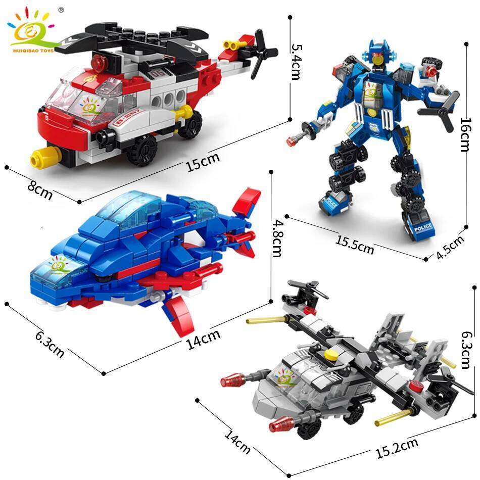 HUIQIBAO 6IN1 City Engineering Car Police Truck Building Blocks Tank Helicopter Bricks Fire Fighting Set Toys for Children Z260306