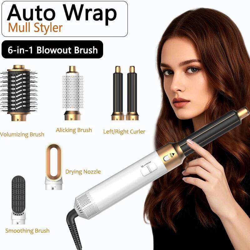 6 in 1 Dryer Detachable Airflow Comb Curler Straightening Brush Heat Control Styler for Smooth Hair 26Y0306