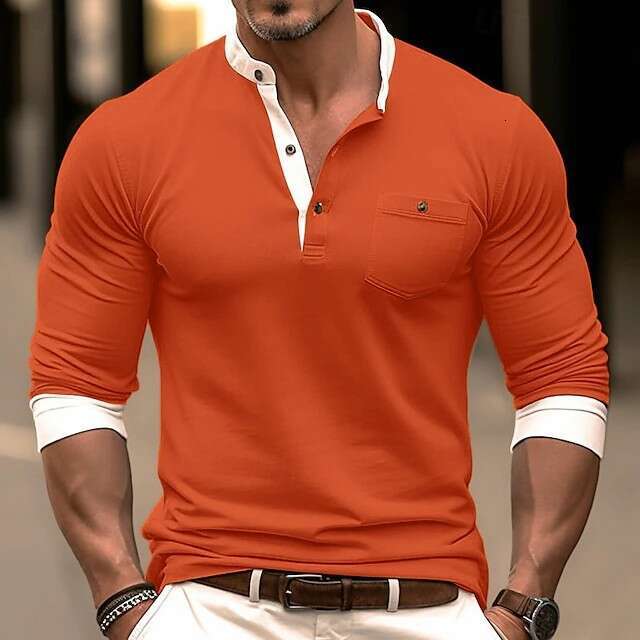 Amazon European and American Long Sleeve Crew Base Shirt Foreign Trade Men's T-Shirt Henley Neck Top