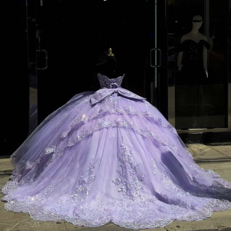 2026 Lavender Off The Shoulder Quinceanera Dresses Ball Gown Appliques Lace Beads Crystal Bow Tull Sweet 16 Dress Vestidos 15 De
