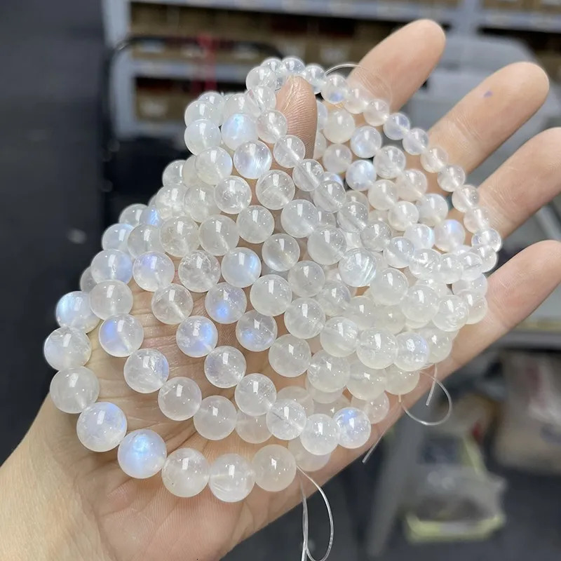 JD Natural Blue Moonstone Round Bead Strand Bracelets Women Men Charm Blue Flash Beads Energy Elastic Wrist Yoga Jewelry 260302
