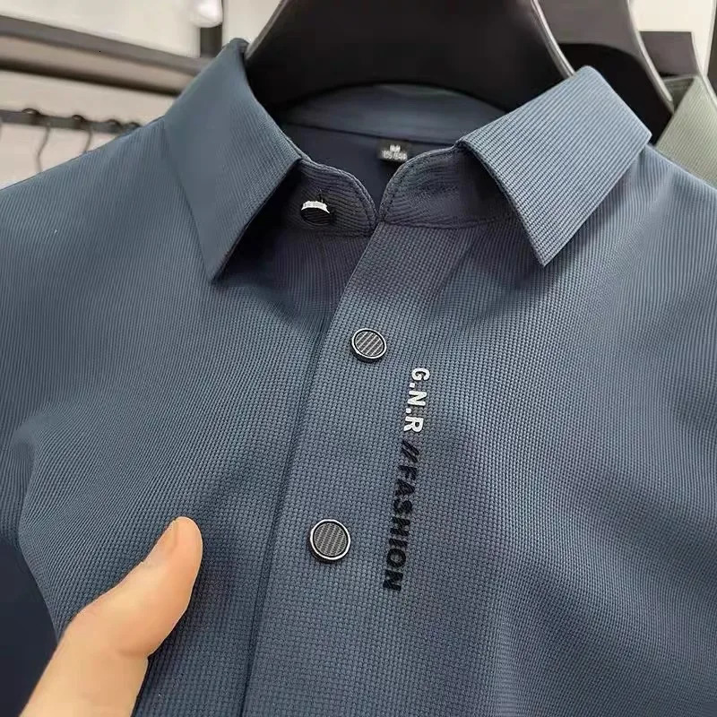 High end ice silk short sleeve polo shirt mens summer fashionable printed casual T-shirt comfortable cool golf top 260304