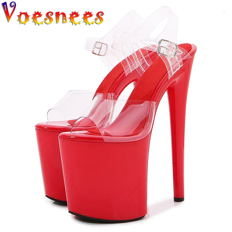 Black Waterproof Platform Womens Pumps Summer 20CM High Heel PVC Walk Show Sandals Fashion Club Transparent Stripper Shoes 260306