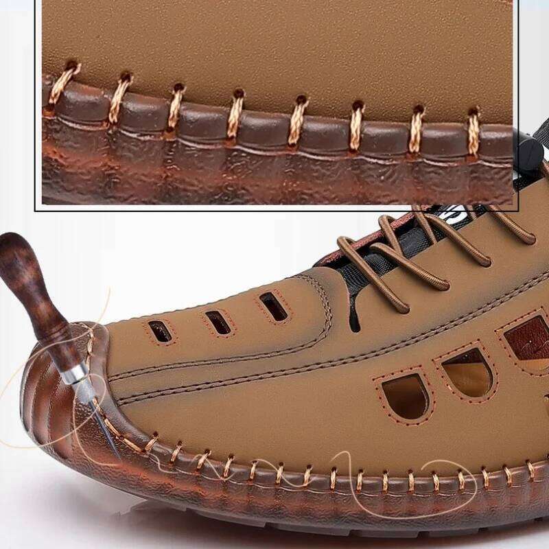 Men's Soft 2024 Summer Men Sandals Breathable Non-slip Cow Tendon Sole Casual Leather Outdoor Beach Shoes