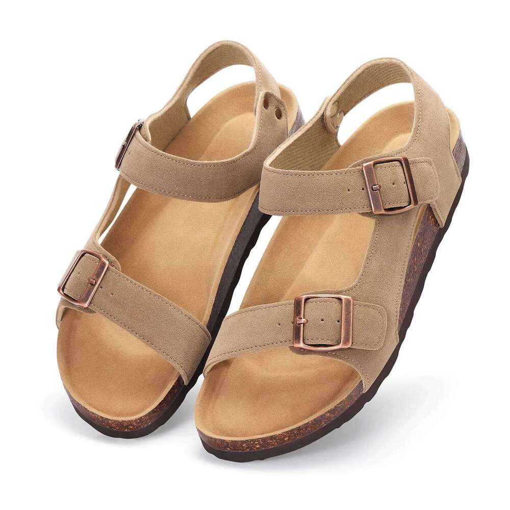 Litfun Summer New Women's With Arch Support Cork Footbed Open Toe Athletic Sandals Non-slip Comfort Flat Beach Slippers