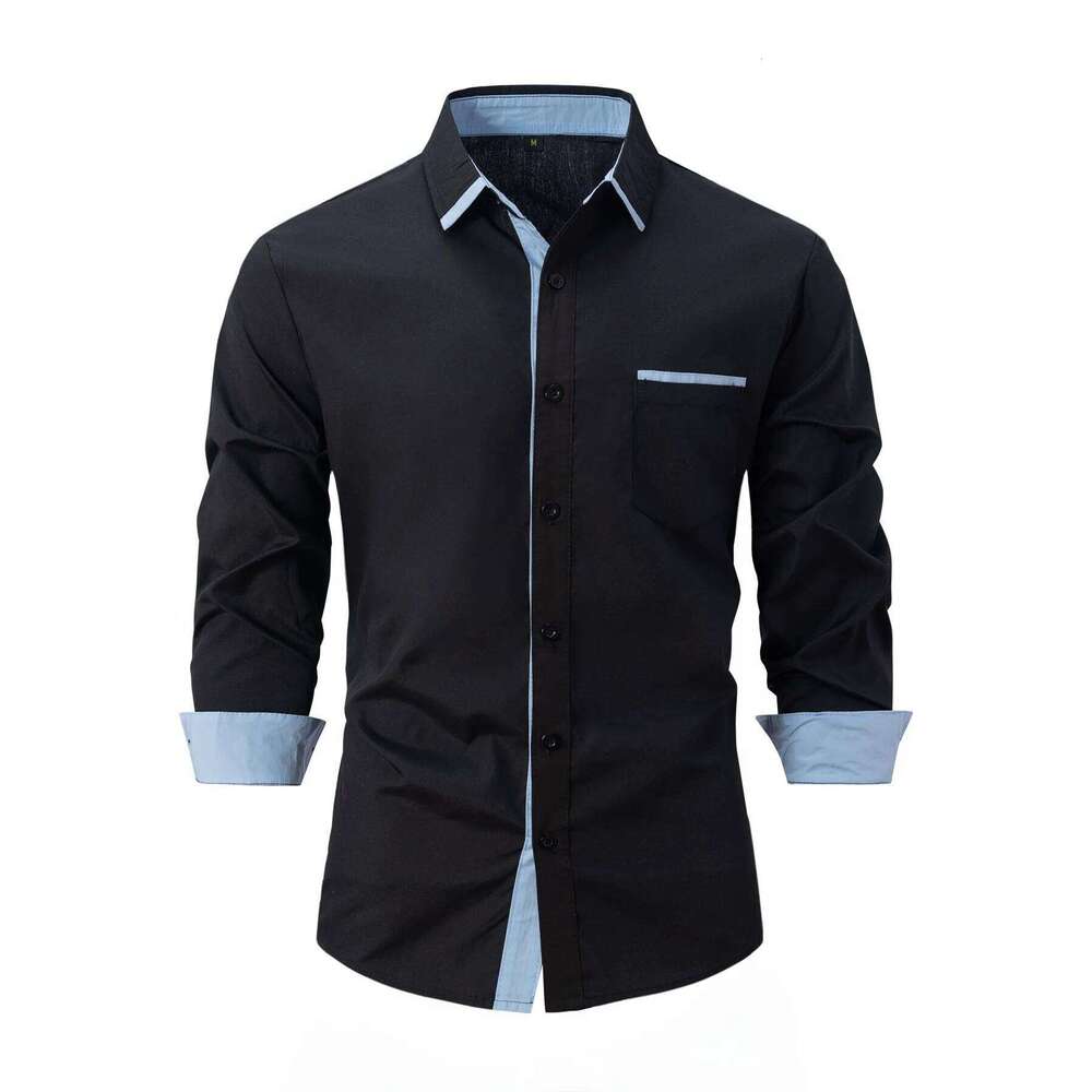 2025 New Fashionable Clothing Spring and Autumn Cotton Men's Color Blocked Business Slimming Casual Shirt Long Sleeve