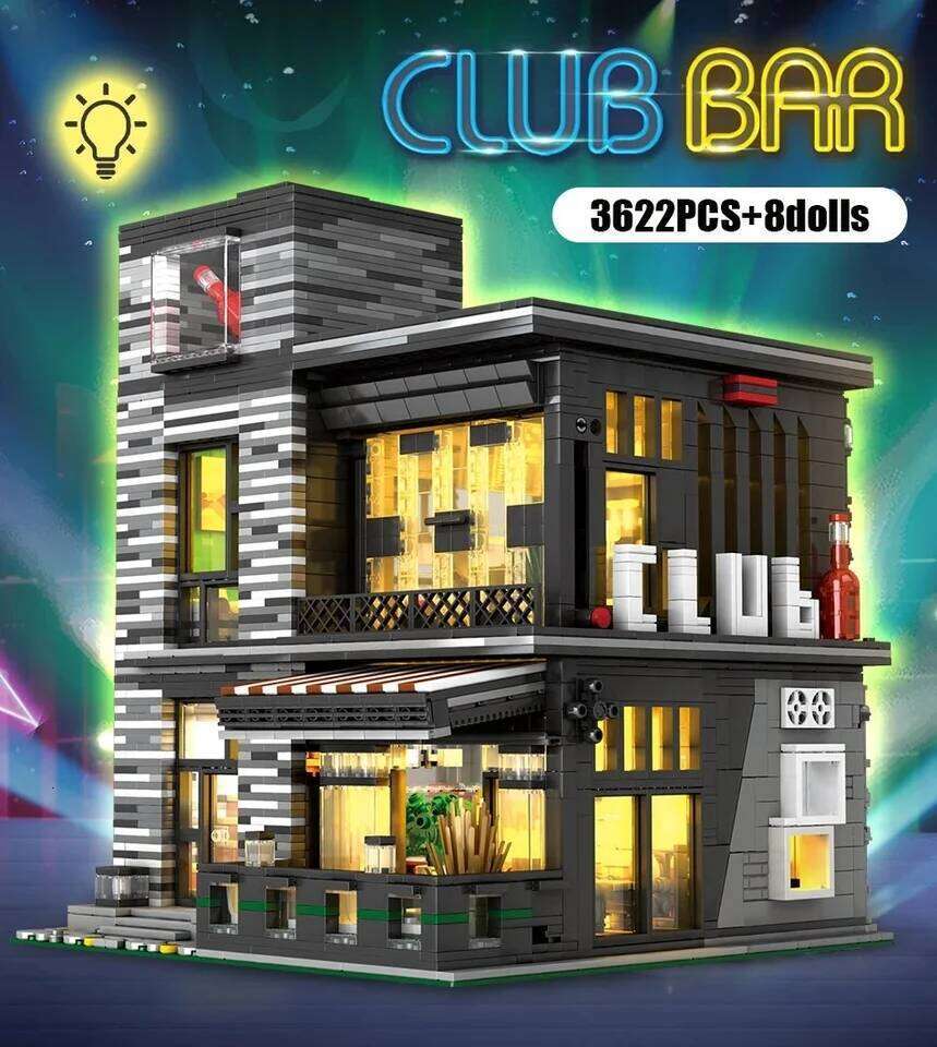3622Pcs Modern Panoramic Club Bar Lighting Street View Blocks Model MOC Assembly Building Set Toys for Boys Adults Gift Z260306