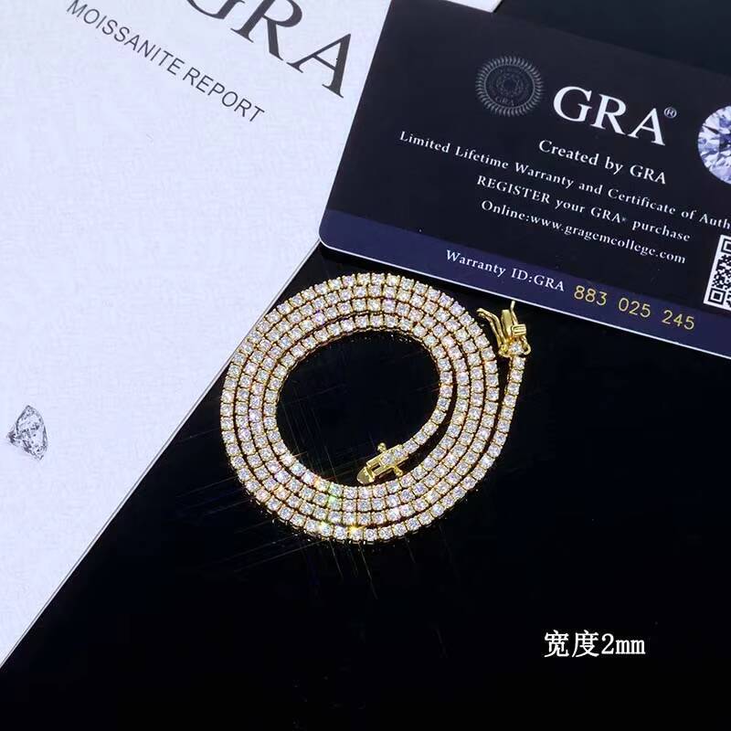 Factory Wholesale 3mm 4mm 5mm 65mm Vvs Moissanite Brilliant Cut Hip Hop Tennis Chain Necklace 925 Silver Rose Gold Plated