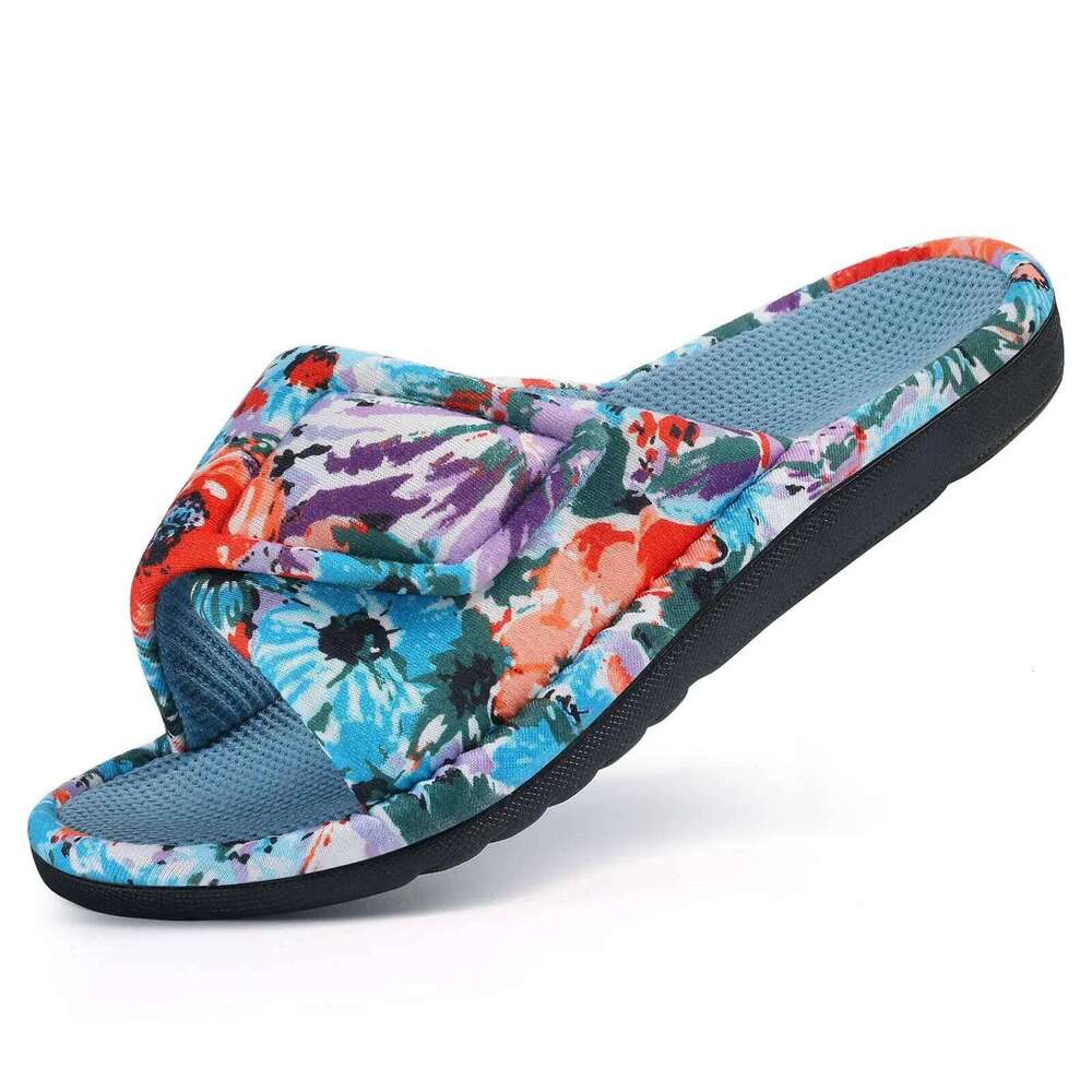 Litfun Winter Cotton Waffle For Women Breathable Indoor Adjustable Slides Slip On Open Toe Slippers With Arch Support