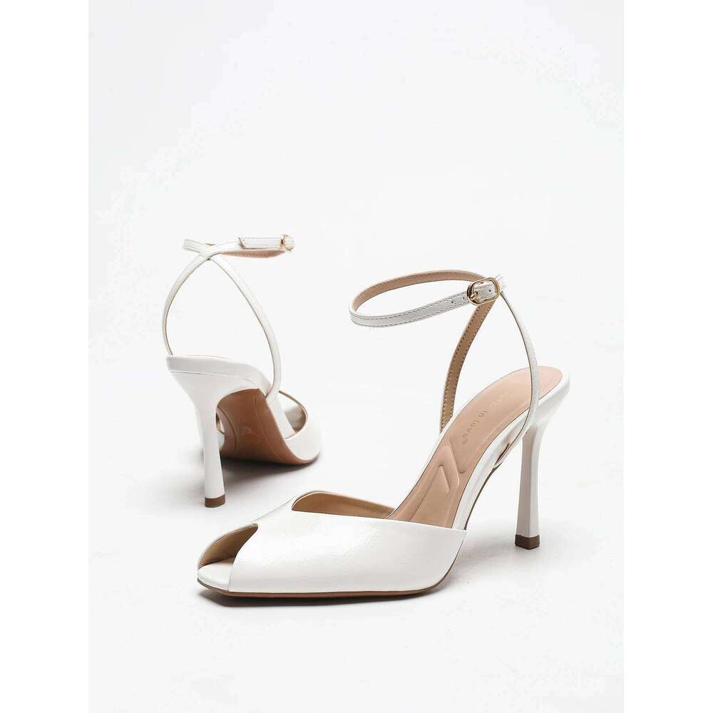 Chic Square-Toe Leather Peep-Toe Slingback Stiletto Heels, Stylish Fashion Footwear