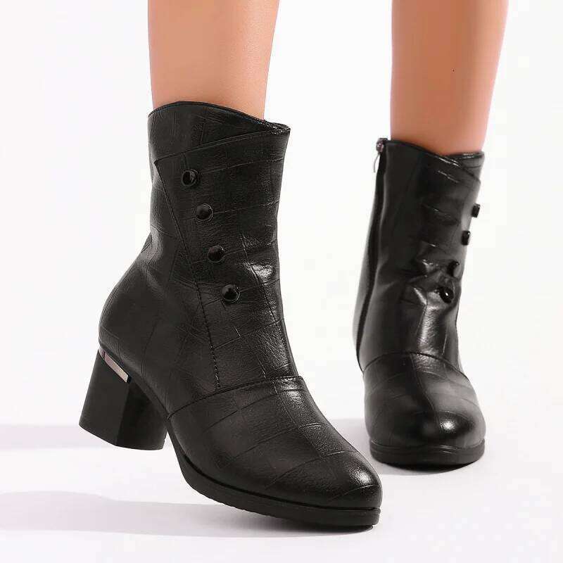 Women Fashion Ankle Boots Female New Pointed Square Heels Black Retro Dress Party Ladies Autumn Winter ShortBoots